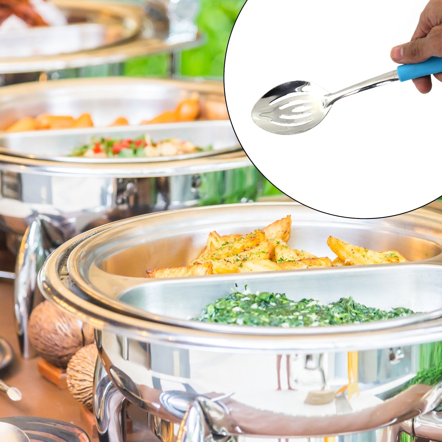 7040 SS Frying Spoon for serving and having food stuffs and items which needs to be fried and crispy. 7040 SS Frying Spoon for serving and having food stuffs and items which needs to be fried and crispy.